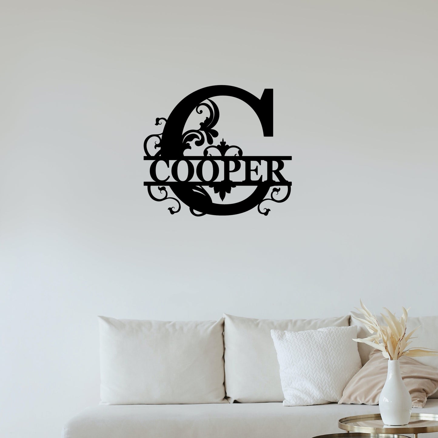 Custom Initial Metal Wall Art with Scroll Design